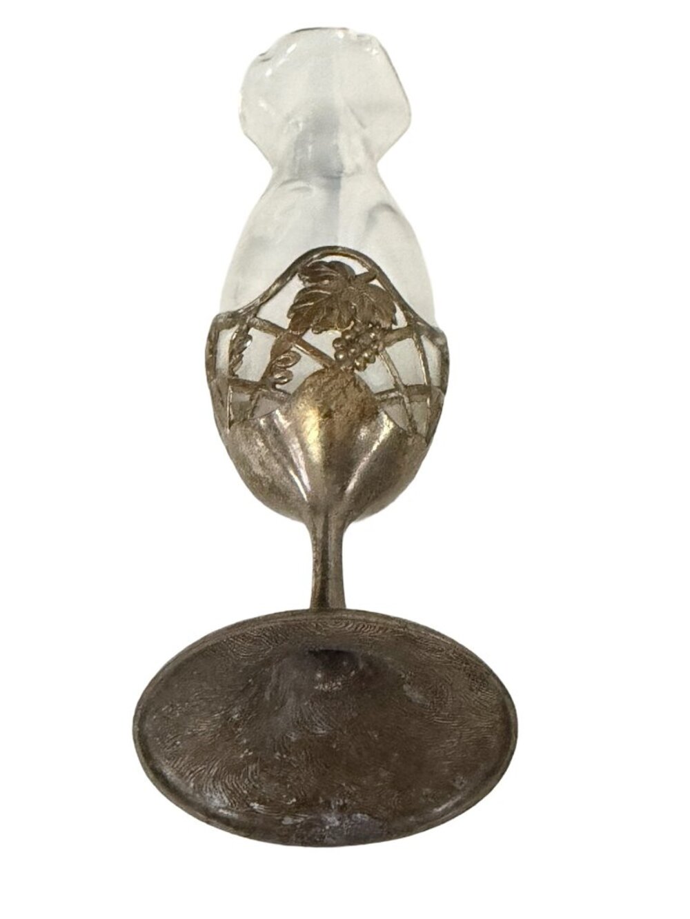 Vintage Made in Japan Silver Tone Grape Vine Glass Bud Vase 7.25 Inch - Picture 3 of 5